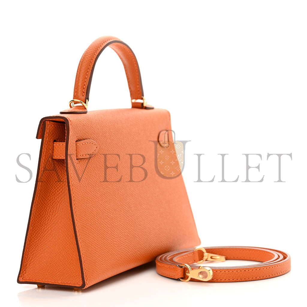 HERMÈS MASTER MINI KELLY II EPSOM LEATHER ORANGE GOLD BUCKLE (19*12*5.5cm) 